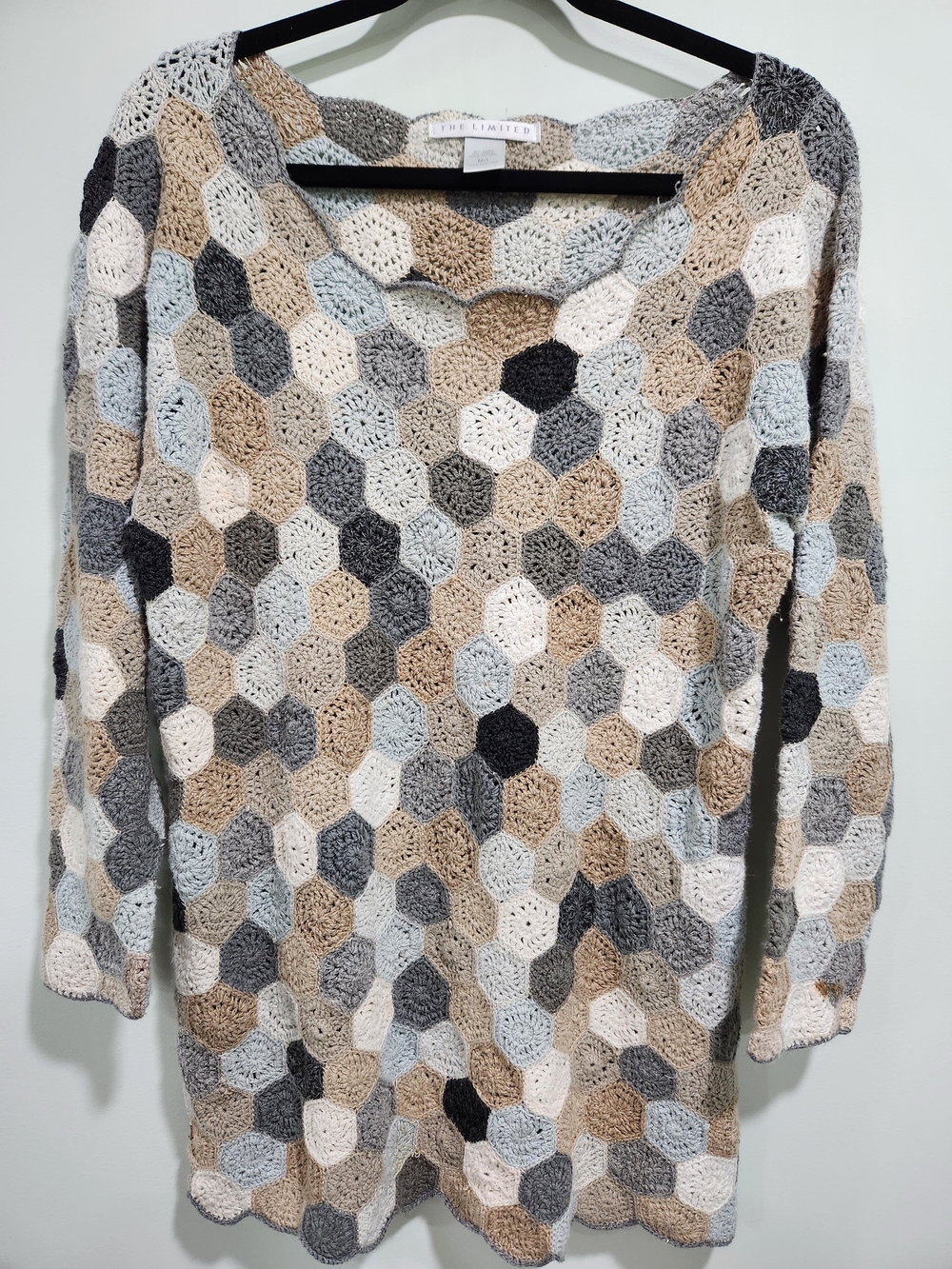 The Limited Women’s Multi-Color Crochet Sweater — Neutral Hexagon Pattern